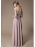 Cold Shoulder Pleated Rose Metallic Jersey Bridesmaid Dress